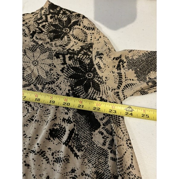 Peruvian Connection Tunic Swing Blouse Top L Boho Tan Black Lace Mandala Artsy - Picture 4 of 15